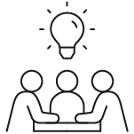 Icon of meeting with a light bulb signifying a new idea