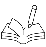 Icon of book open with a pencil writing on the pages.